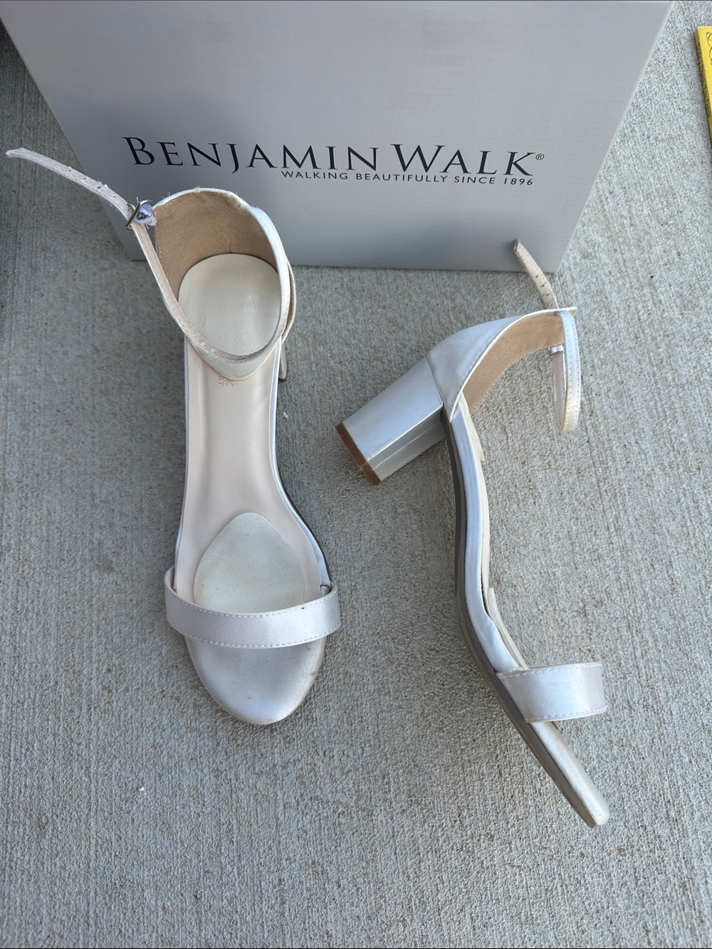 Benjamin Walk Silver Ankle-Strap Block Heel Sandals